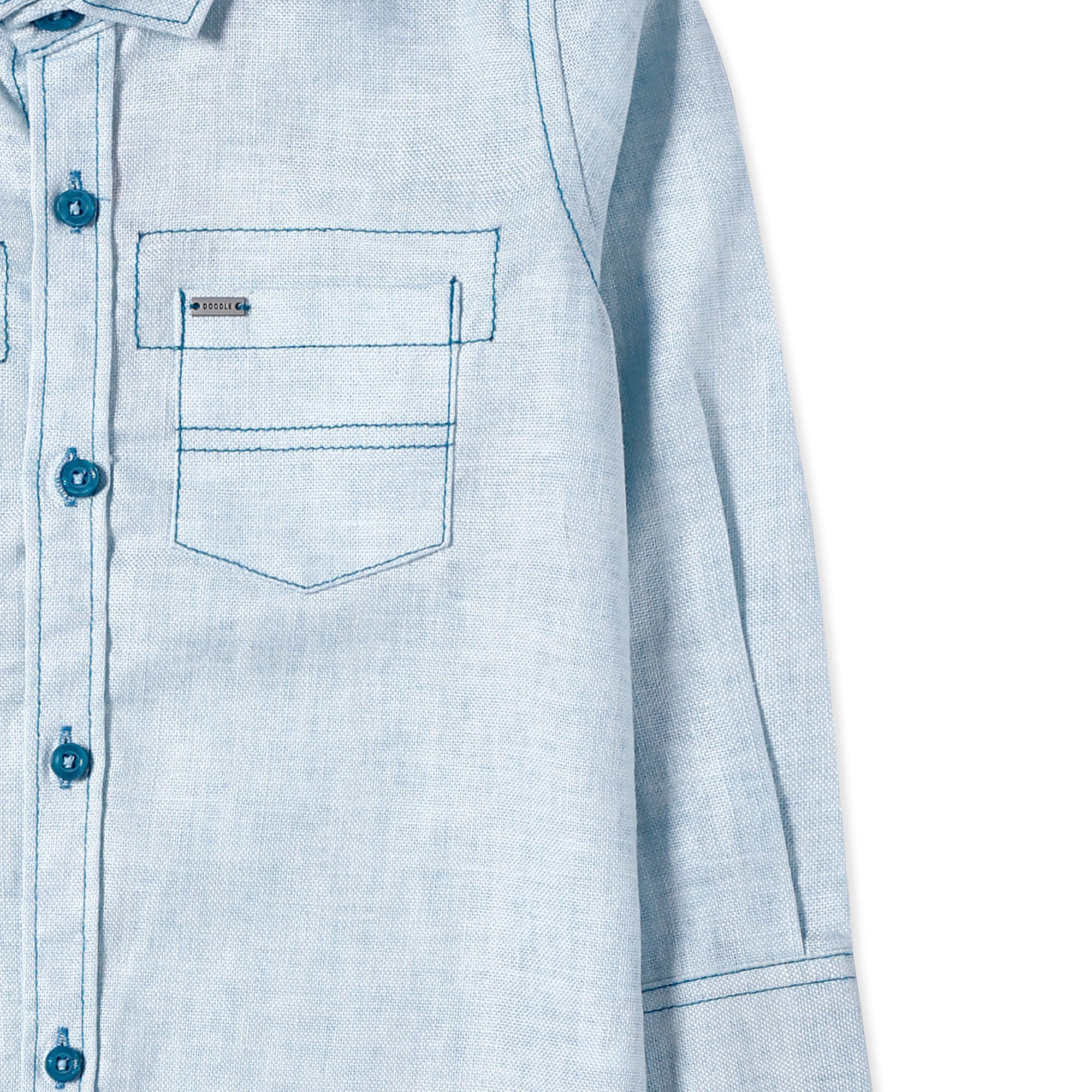 Sea-Green Contrast Thread Chambray Shirt