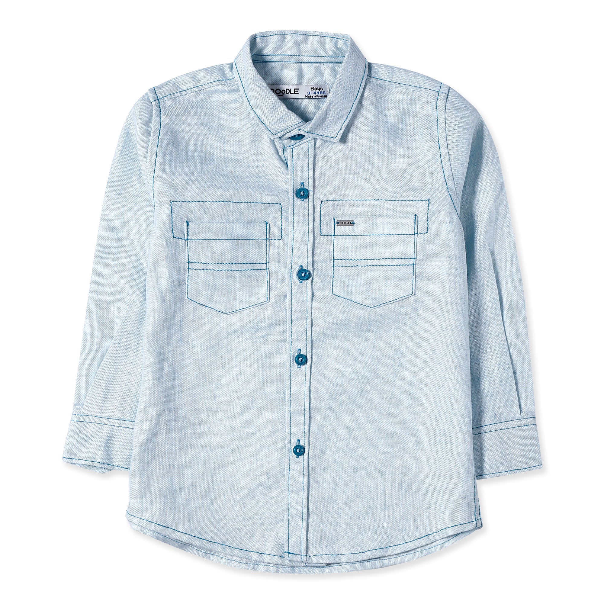 Sea-Green Contrast Thread Chambray Shirt