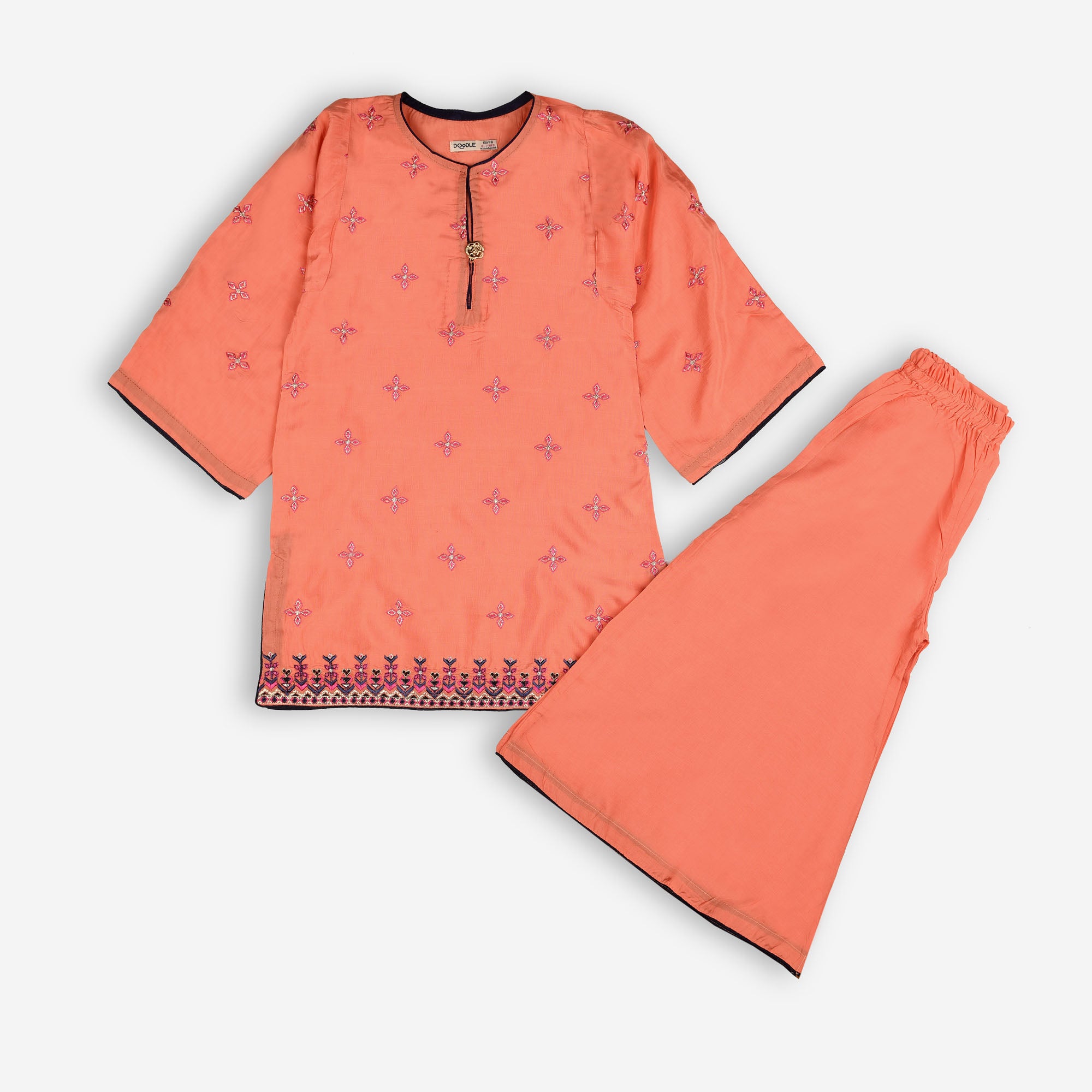 3-Pc Embroidered Peach Dress