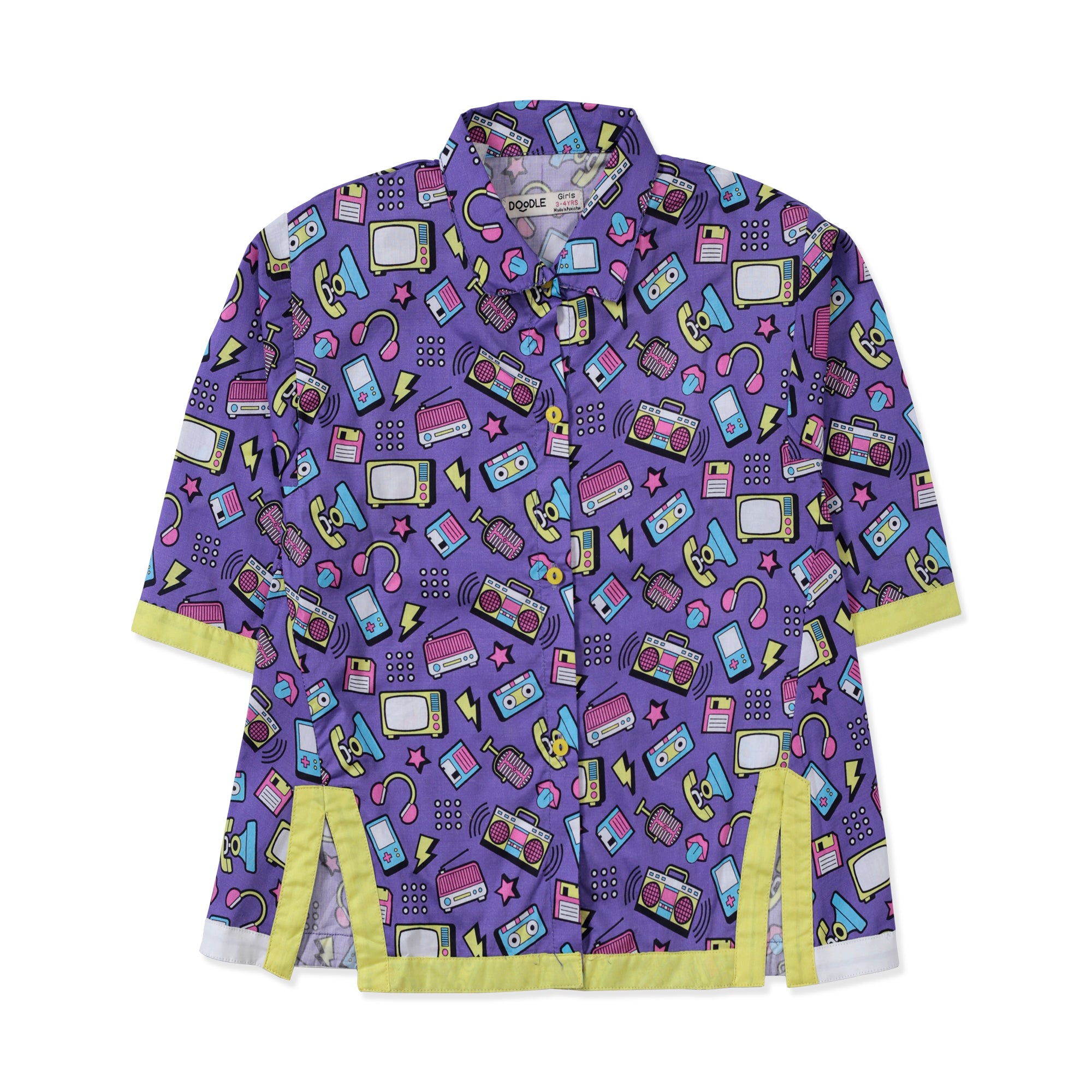 Purple Digital Printed Girl'S Button-Down Shirt