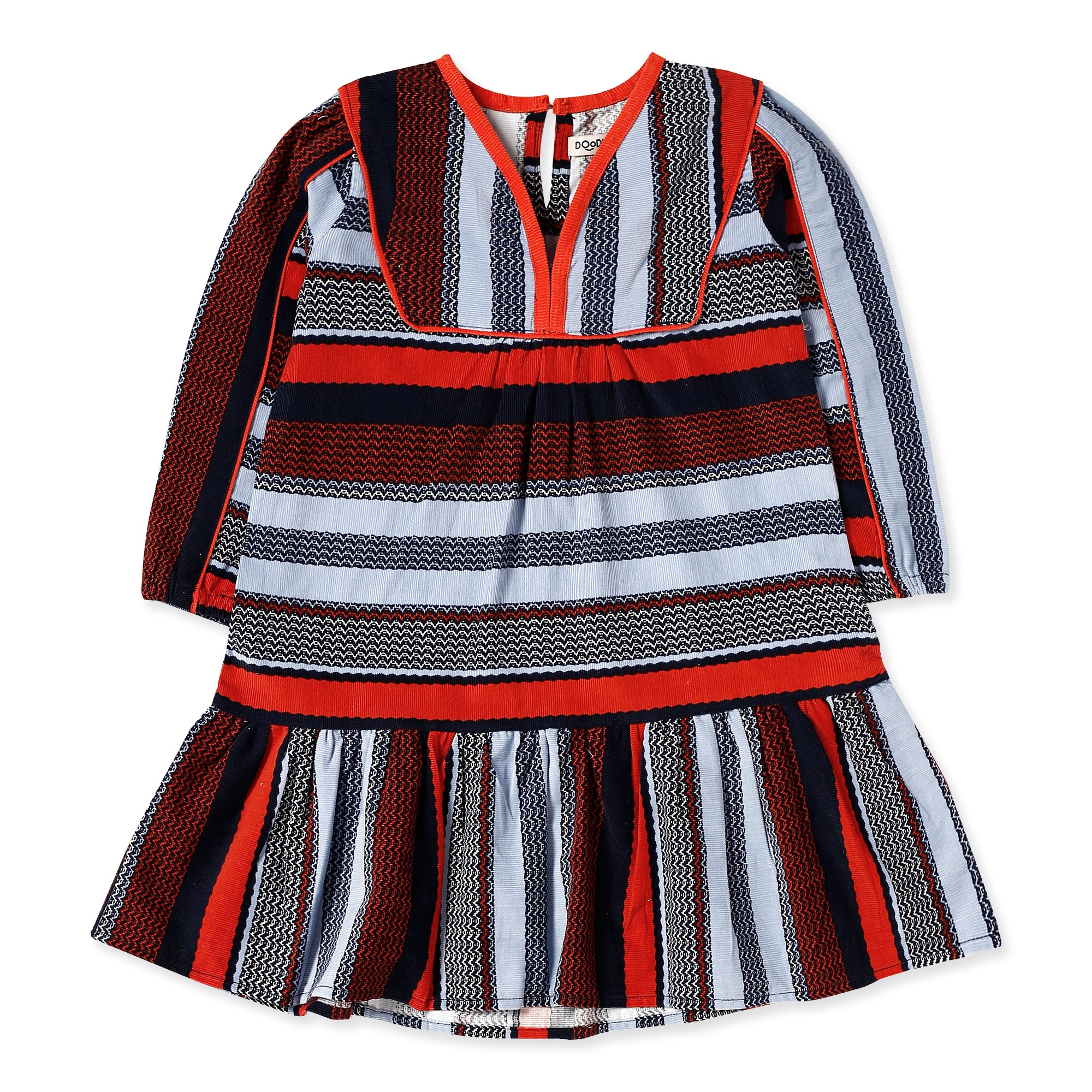 Red Grey and White Contrast Panel Dress