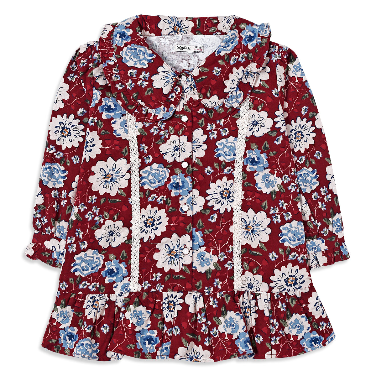 Maroon With White Flower Printed Frock