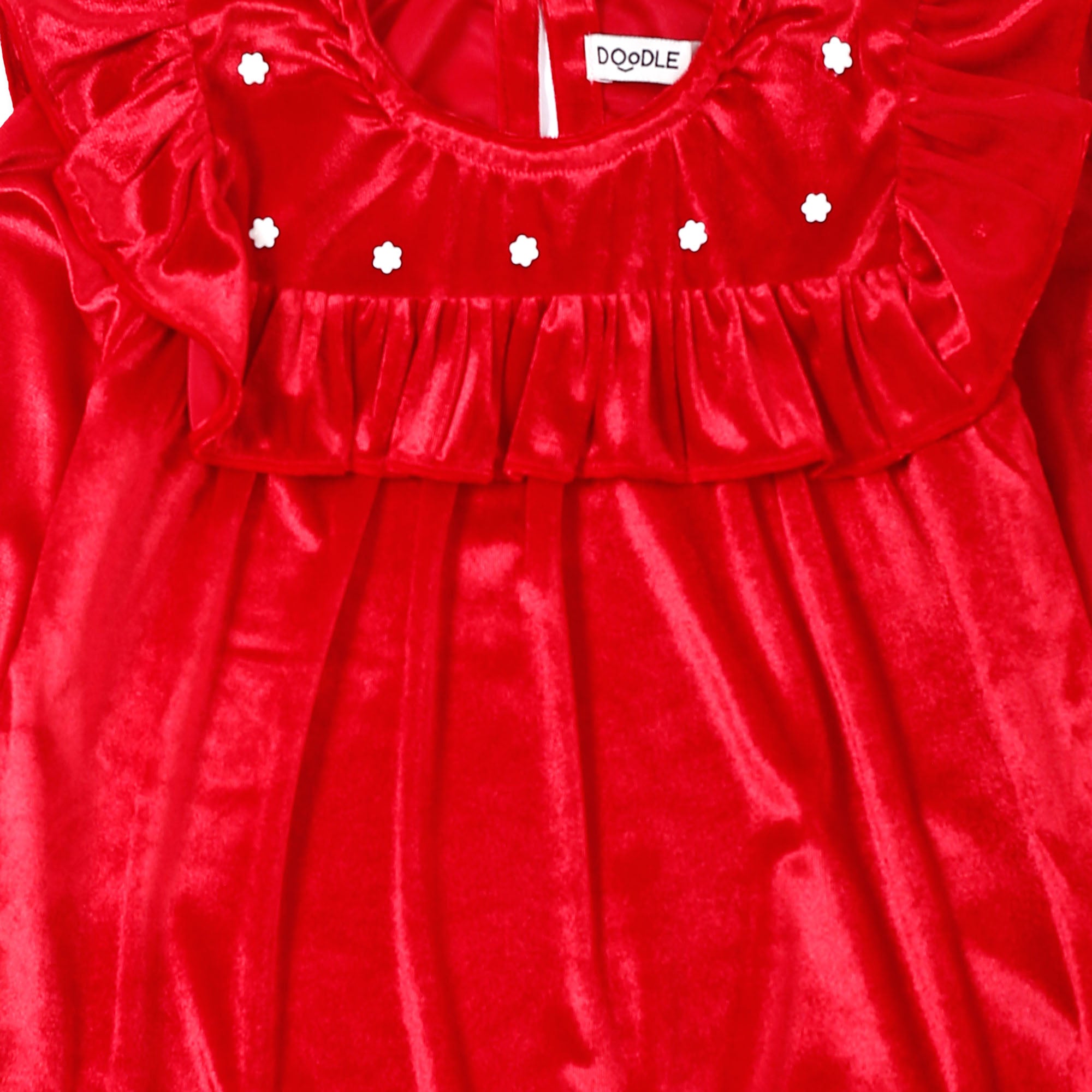 Red 2Pc Velvet Frock with Trousers