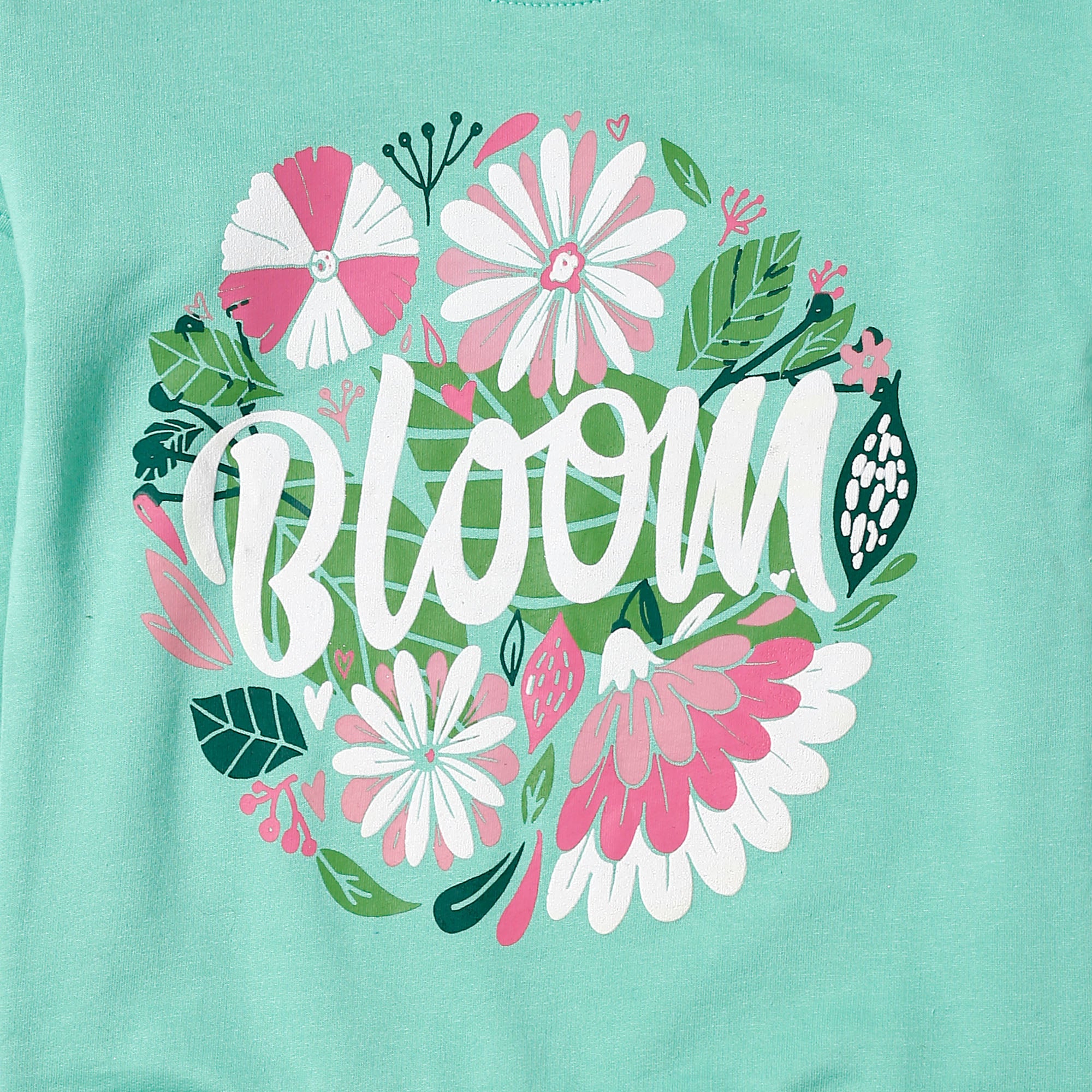 Dark Green Bloom Graphic Frilled Sweatshirt