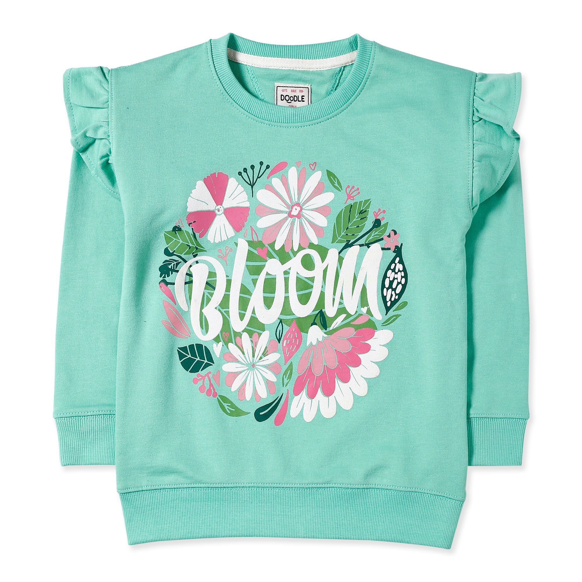 Dark Green Bloom Graphic Frilled Sweatshirt