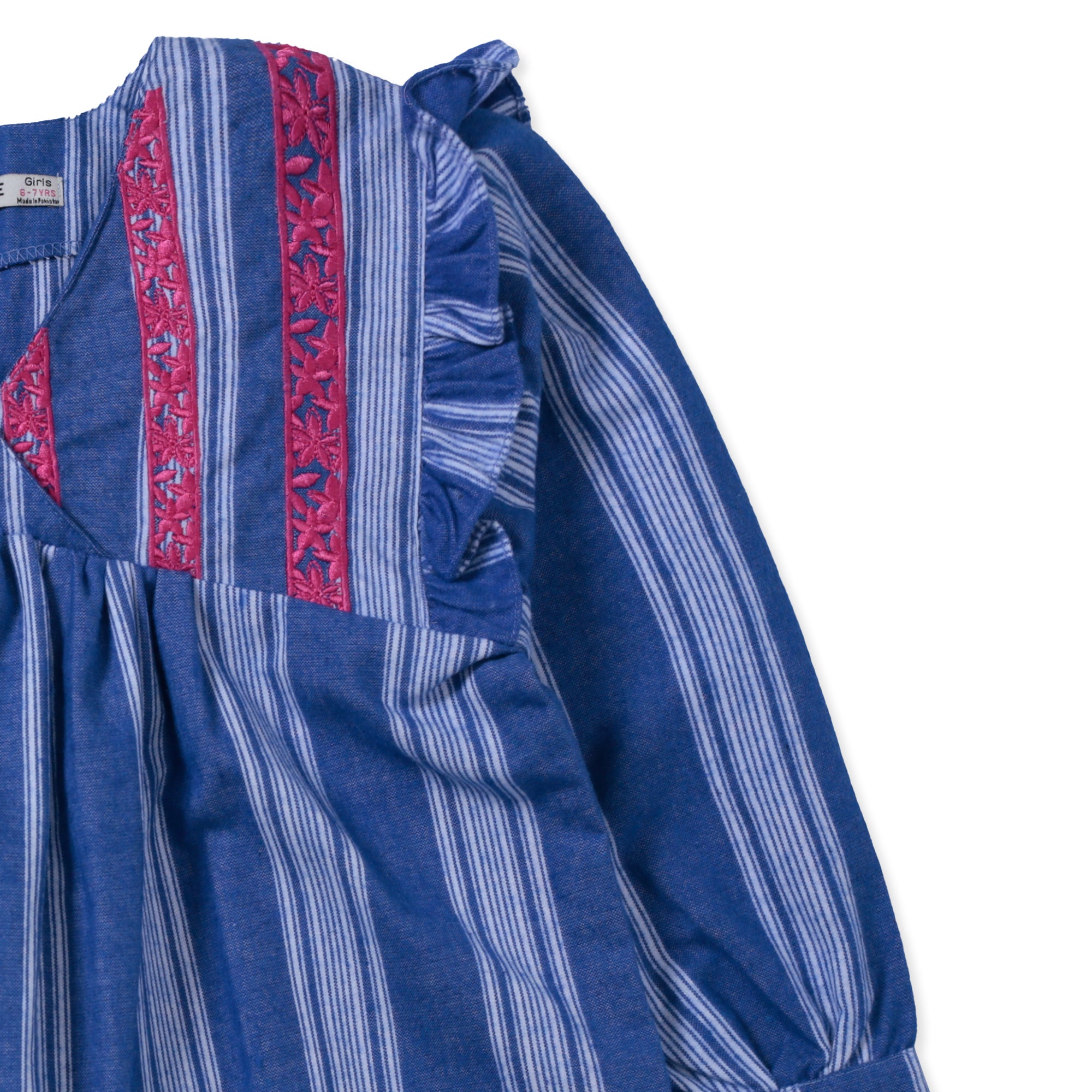 Blue Embroidered Girl's Woven Top