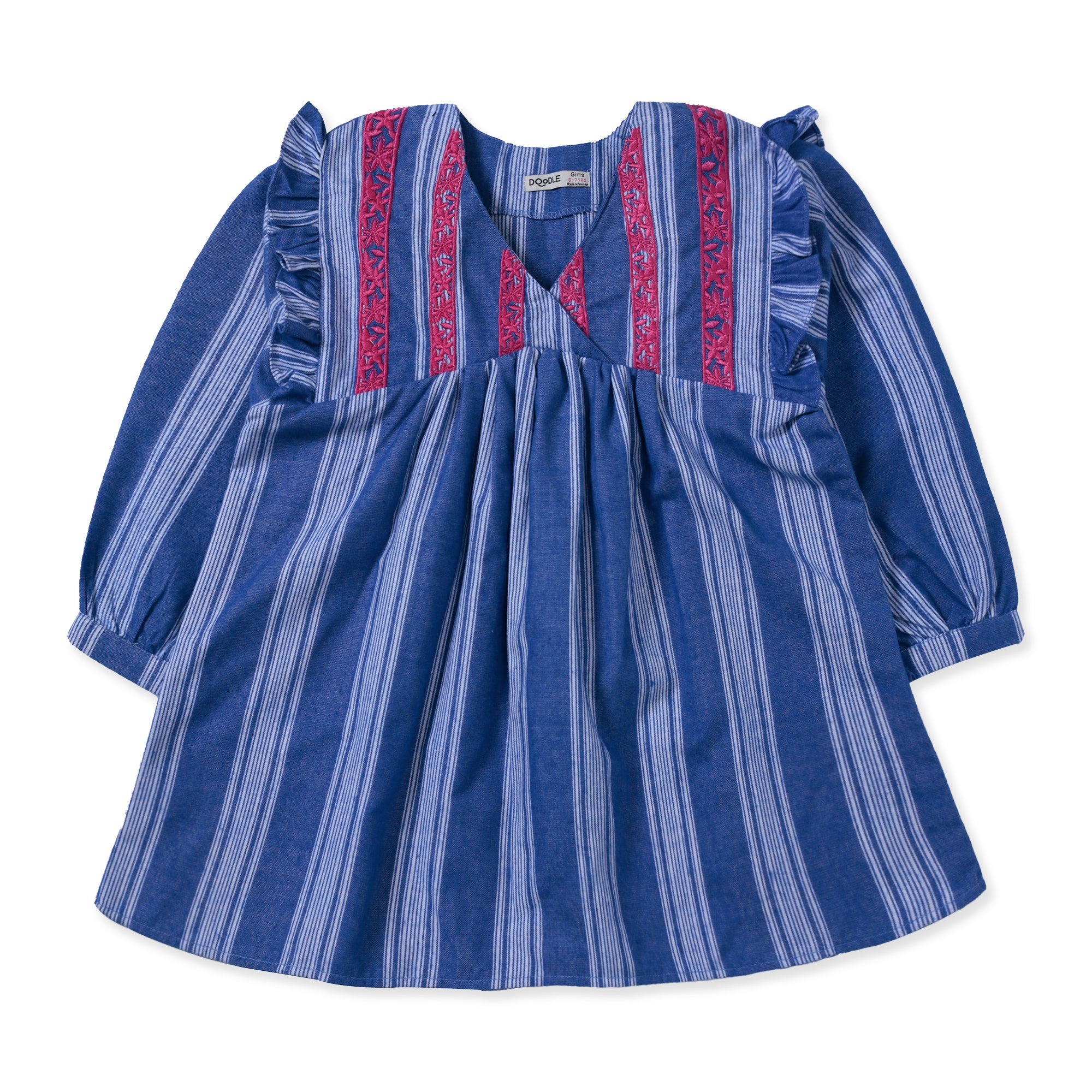 Blue Embroidered Girl's Woven Top
