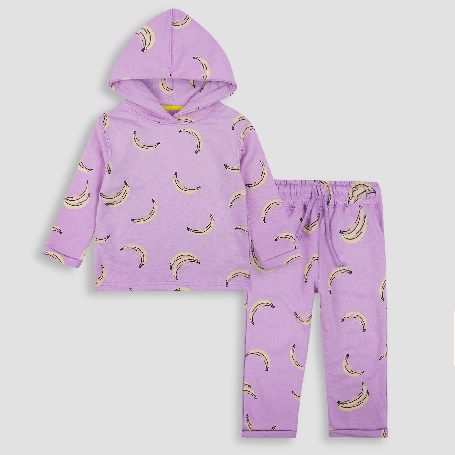 Banana Print Fleece Hoodie Set