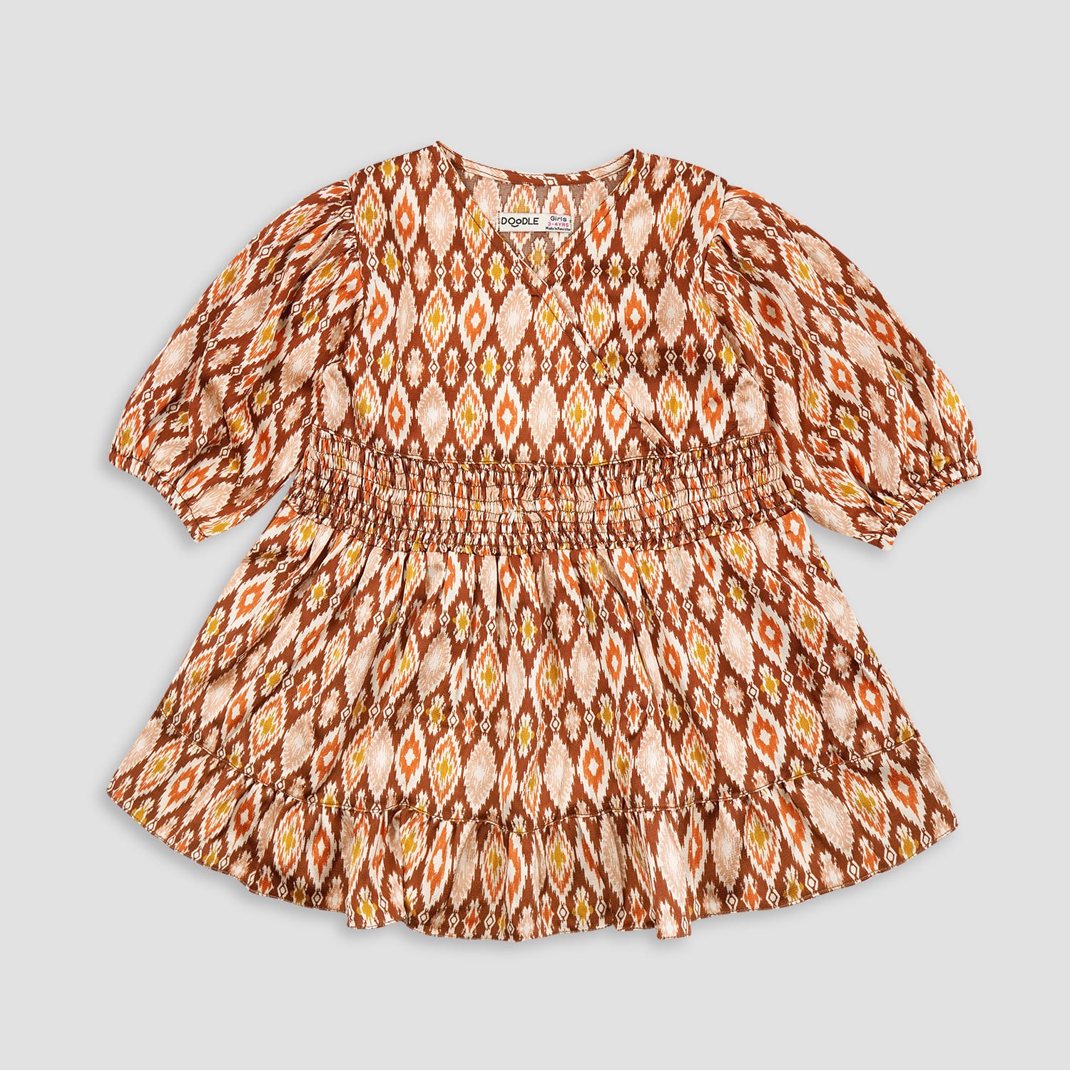 Brown Printed Elasticated Fashion Top