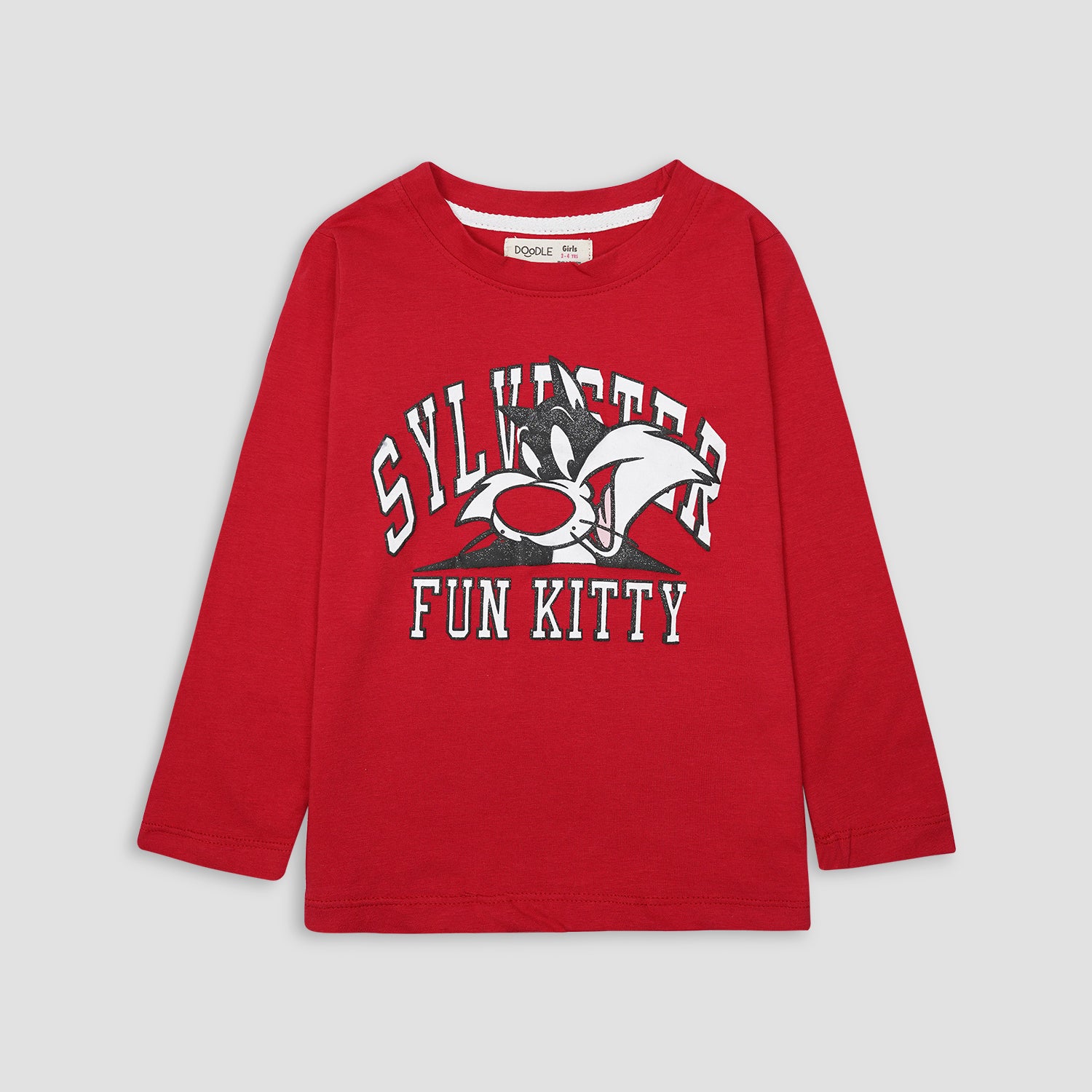 GIRLS FUN KITTY GRAPHIC TEE-004984-RED