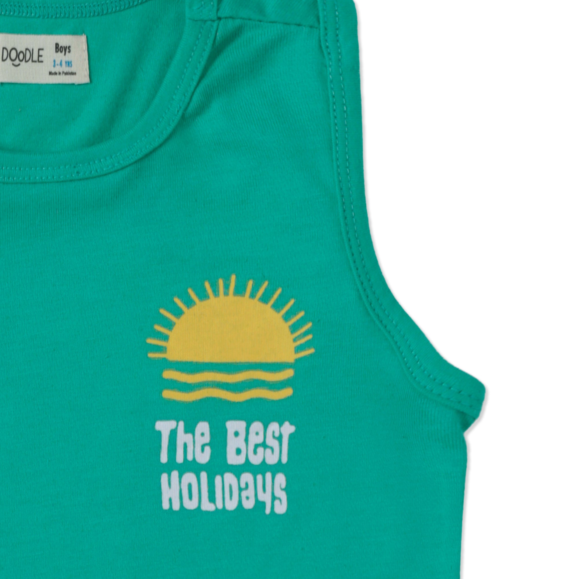BOYS THE BEST HOLIDAYS GRAPHIC SLEEVLESS VEST-005089-GRN