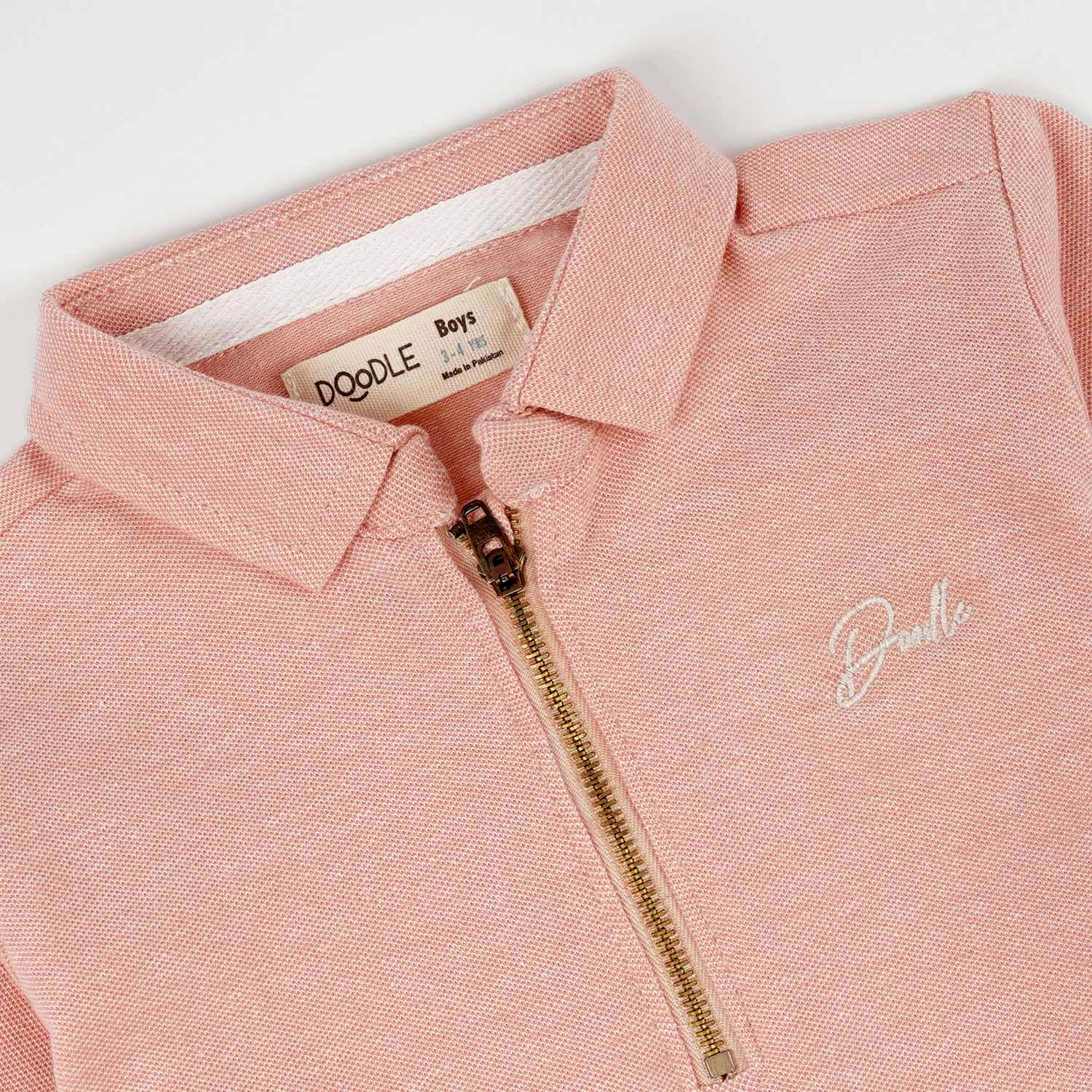 Peach Pink Zipper Placket Polo