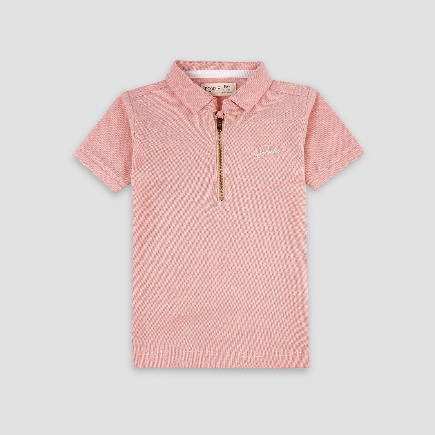 Peach Pink Zipper Placket Polo