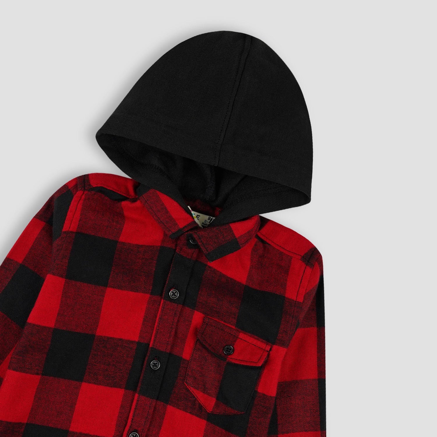 BOYS CONTRAST HOOD FLANNEL CHECK SHIRT-005251-RBC