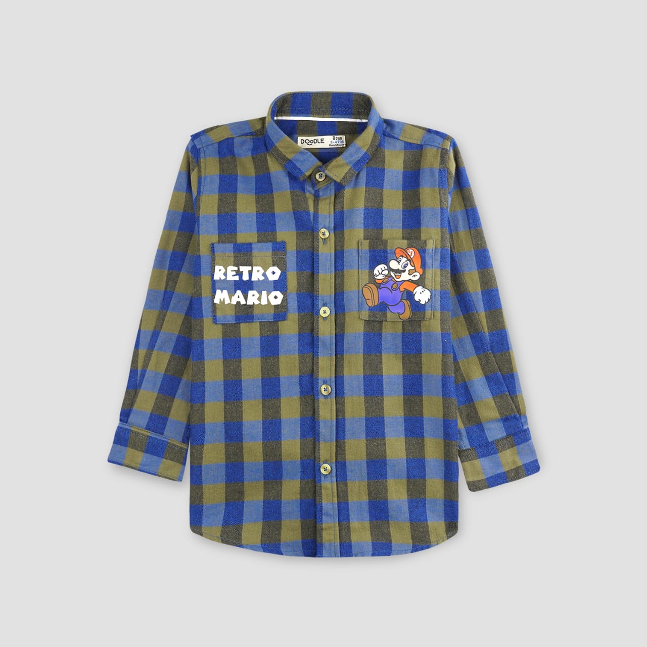 BOYS MARIO GRAPHIC POCKET CHECK SHIRT-005276-MLC