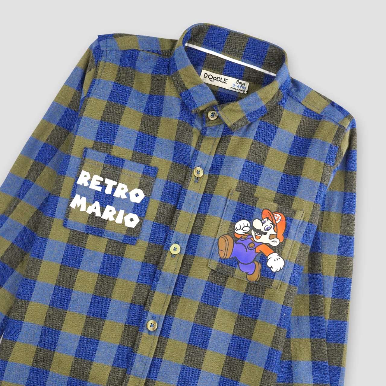 BOYS MARIO GRAPHIC POCKET CHECK SHIRT-005276-MLC