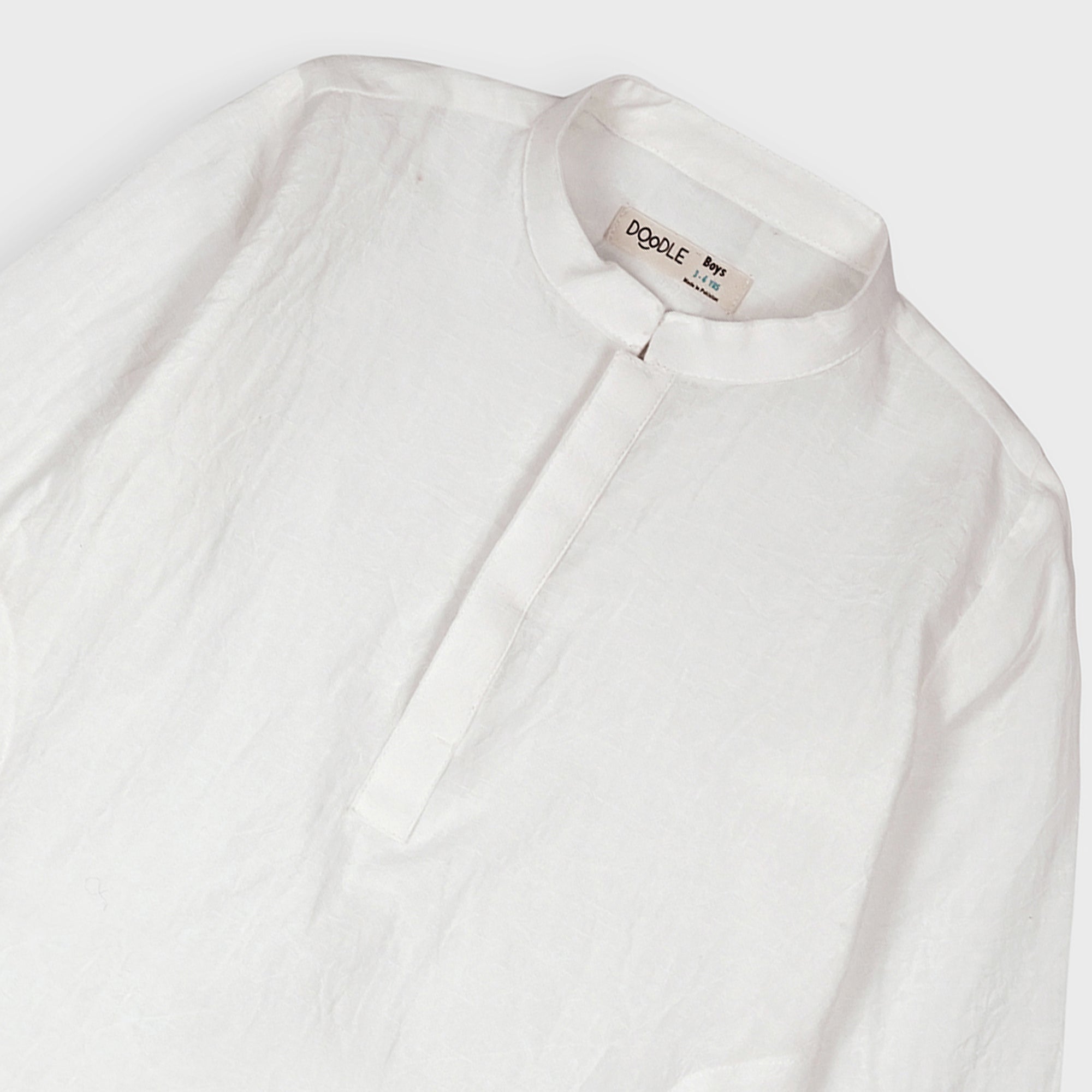 BOYS HIDDEN PLACKET SELF TEXTURE KURTA -005414-WHT