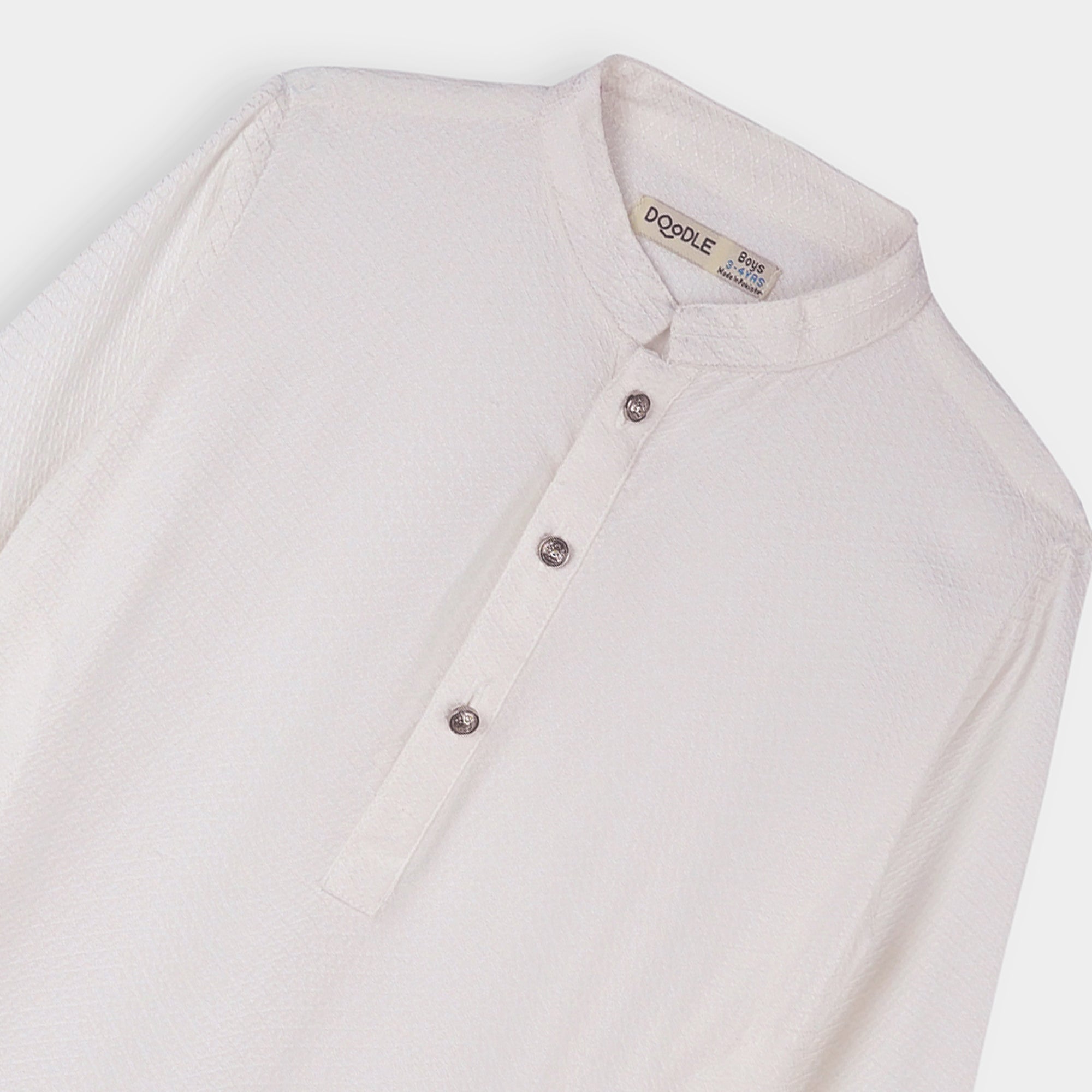 Boys Self Check Texture Fashion Kurta-005415-WHT