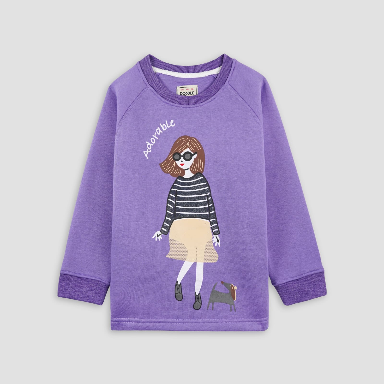 GIRLS TEES MEOW MEOW GRAPHIC SWEAT SHIRT-006012-PRP