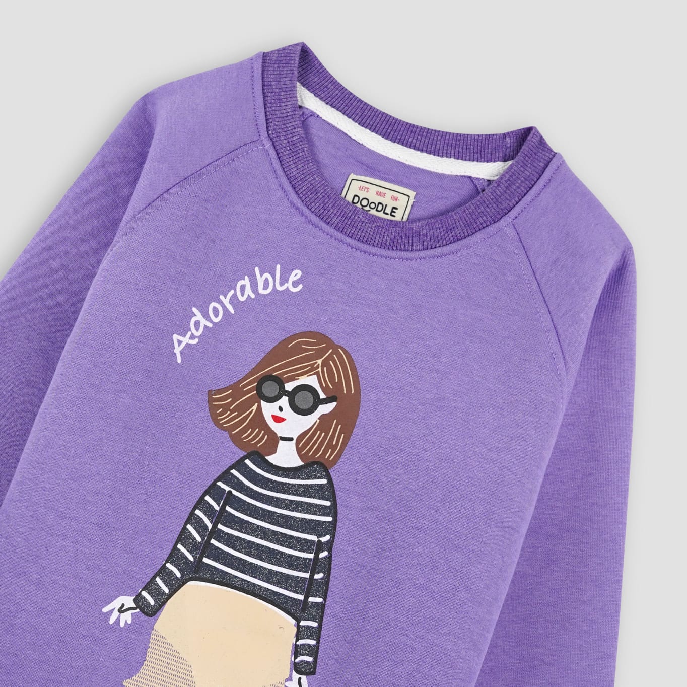 GIRLS TEES MEOW MEOW GRAPHIC SWEAT SHIRT-006012-PRP