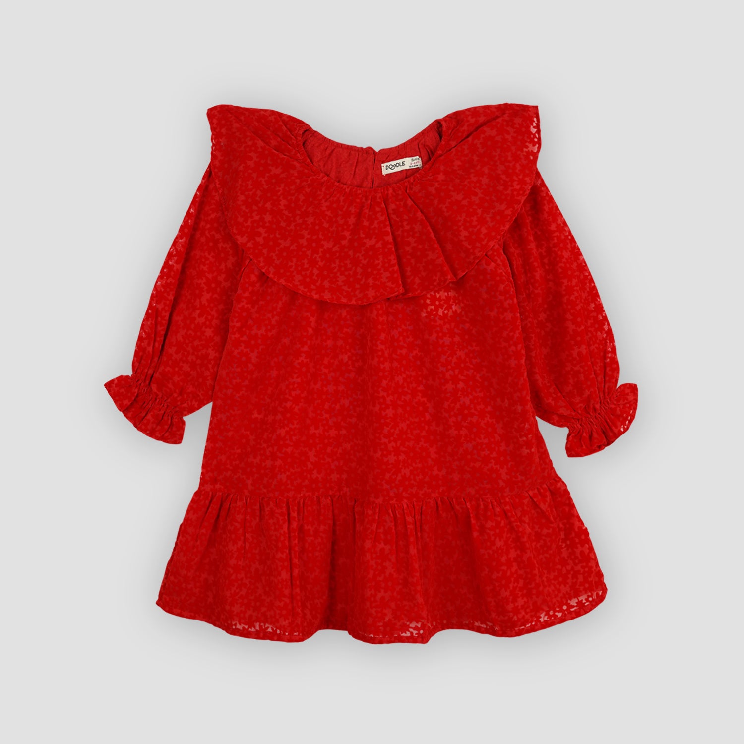 GIRLS FASHION EMBOSSED VELVET FROCK-006019-RED