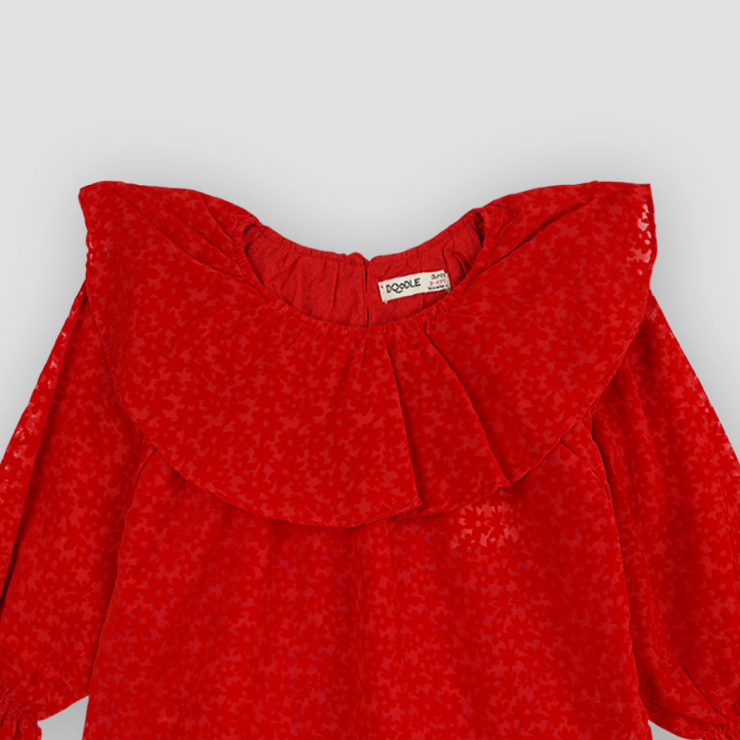 GIRLS FASHION EMBOSSED VELVET FROCK-006019-RED