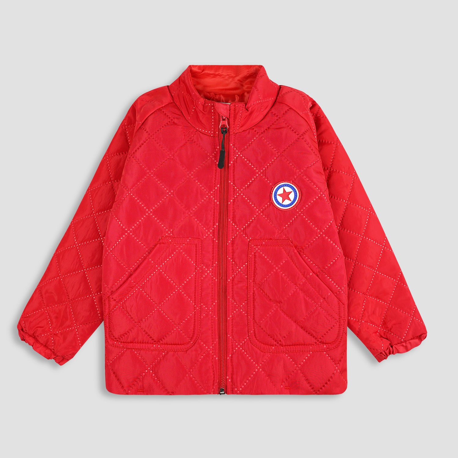 GIRLS FULLSLEEVE PUFFER JACKET PATCH POCKET-006026-RED