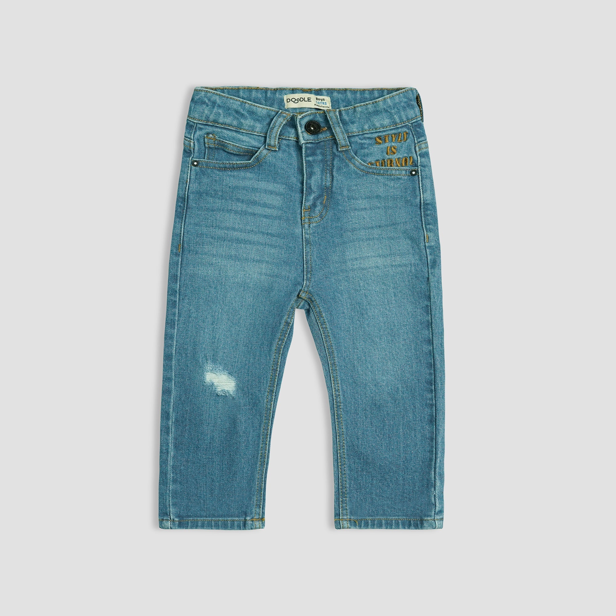 STRAIGHT FIT EMB JEANS