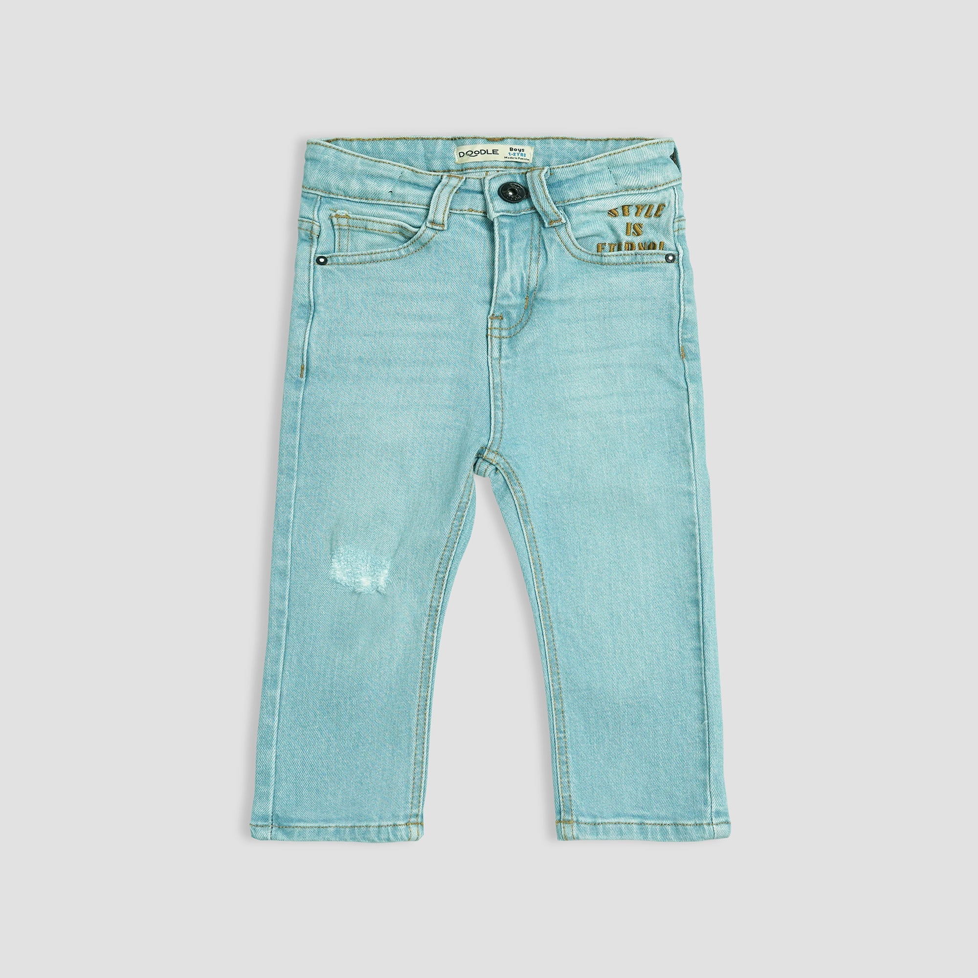 STRAIGHT FIT EMB JEANS