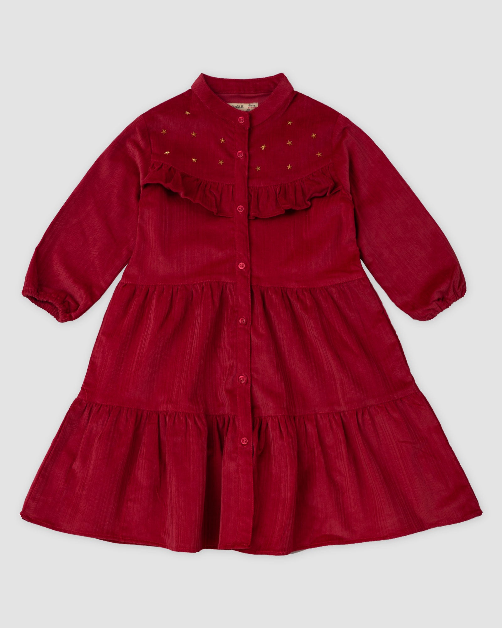 Front Frill Button Down Shirt maroon