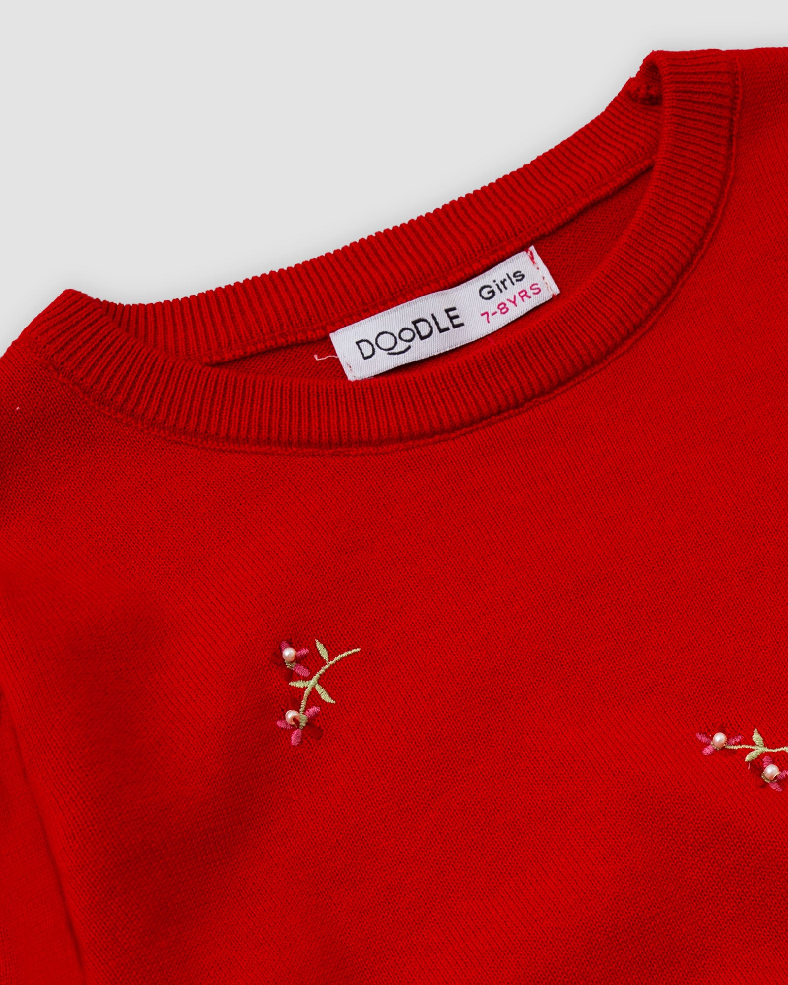 Flower Embroidered Sweater Red
