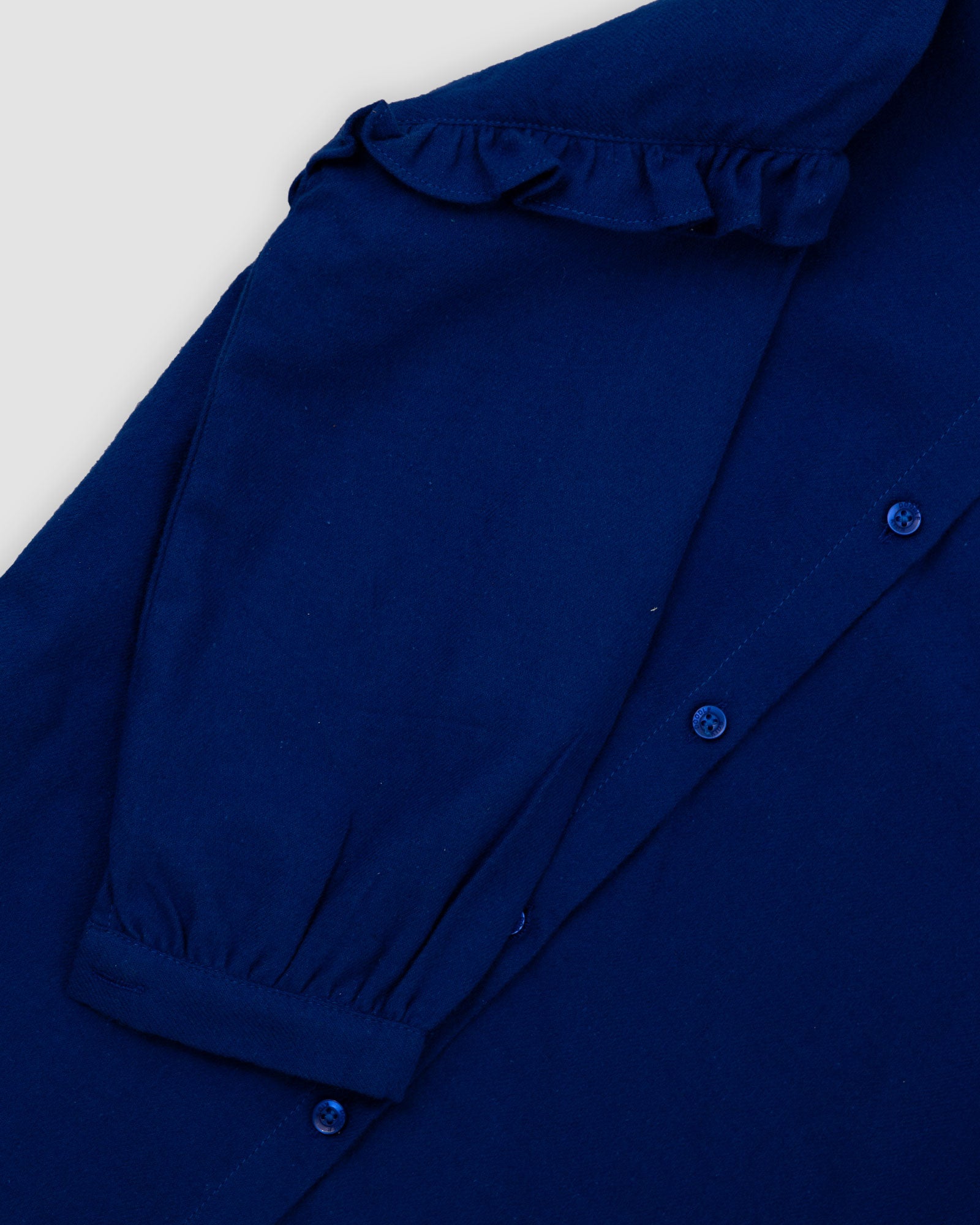 SLEEVE FRILL BUTTON DOWN ROYAL BLUE