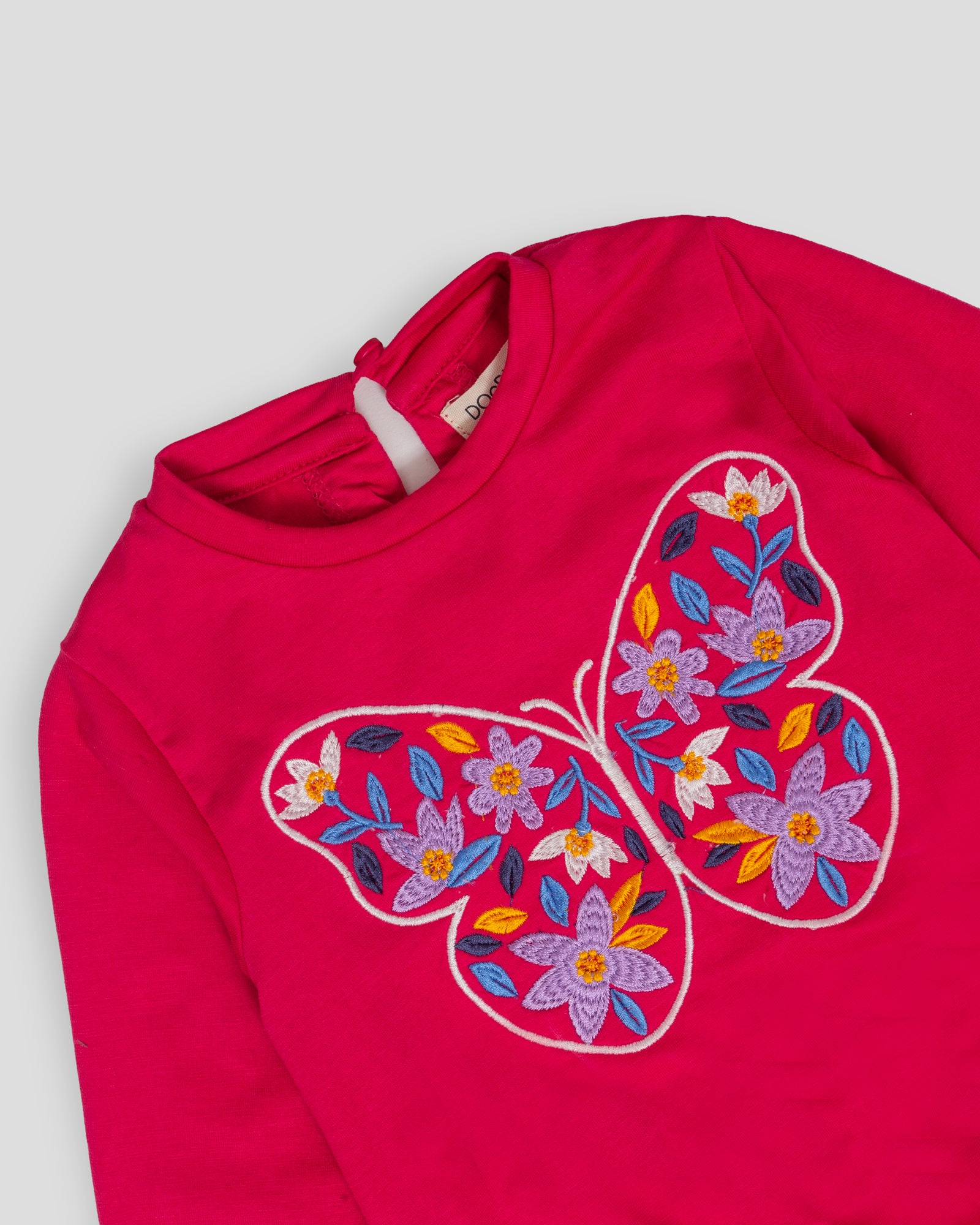 Butterfly Embroidered Tee Shocking Pink