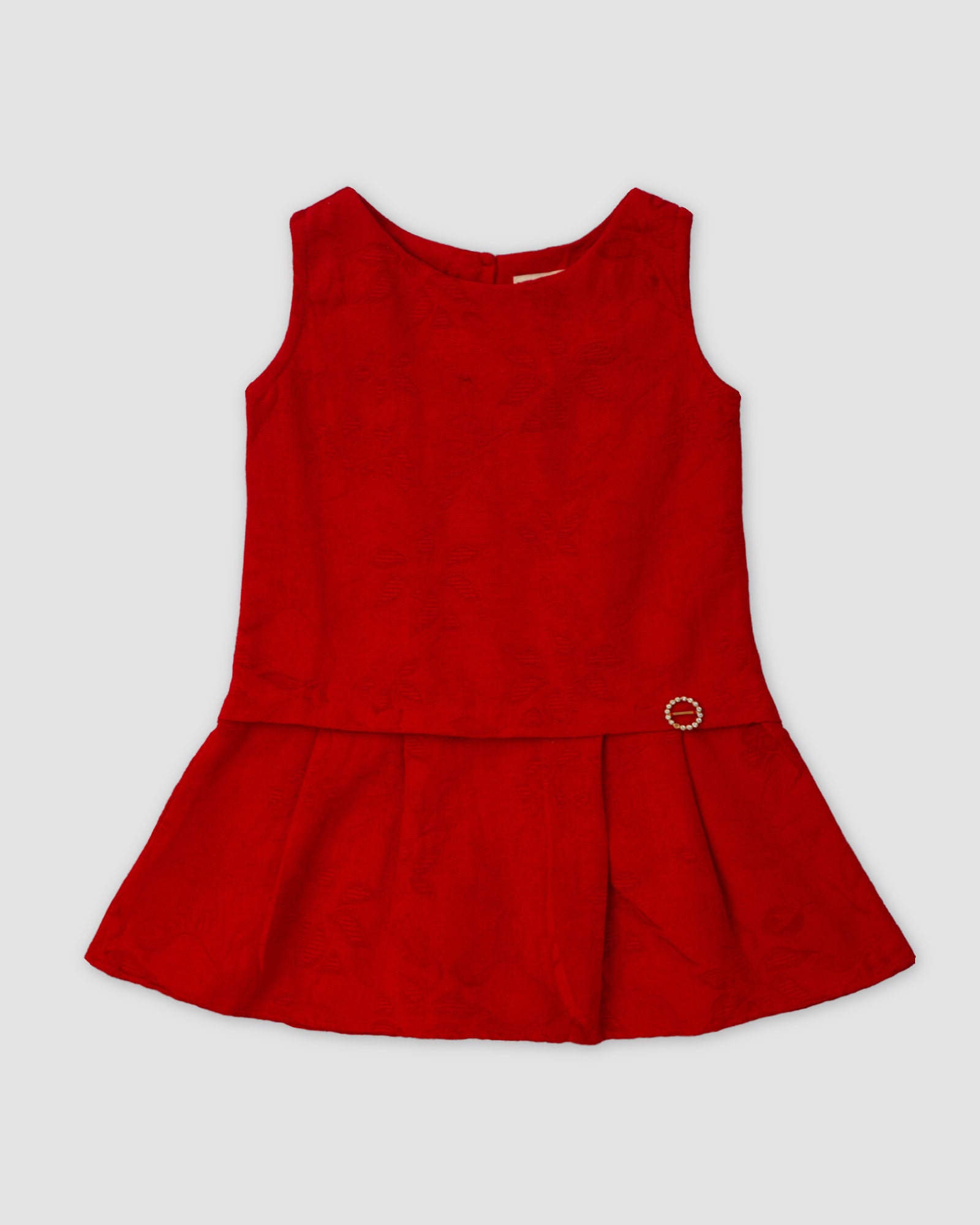 Sleeveless Bottom Pleated Top Red
