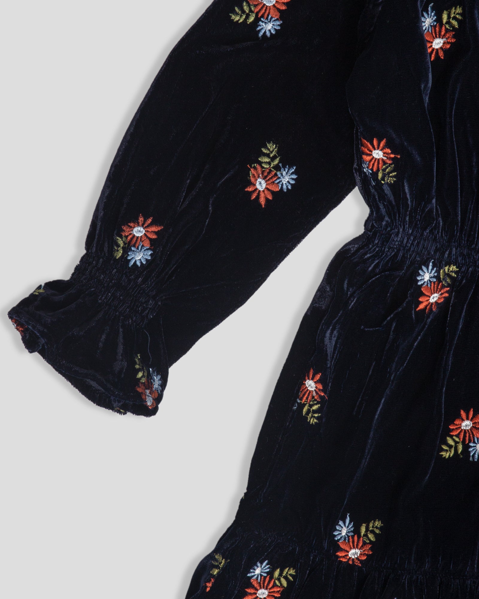 Waist Elastic Embroidered Top Navy Blue